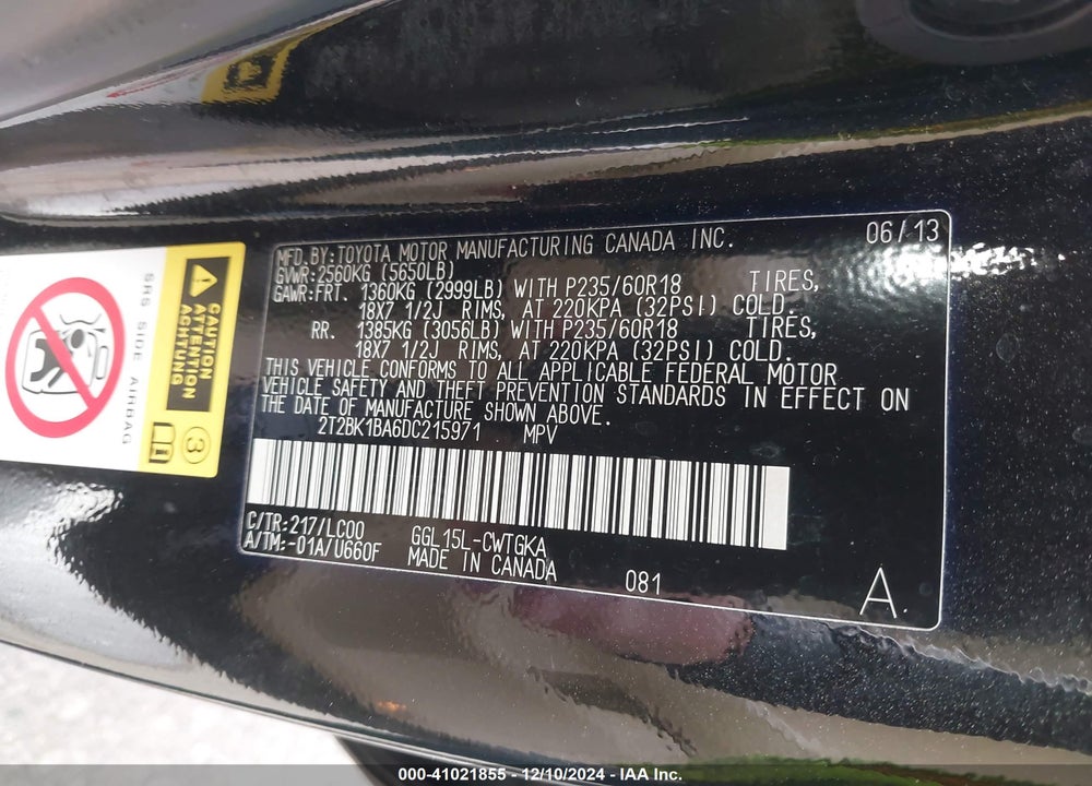 2013 LEXUS RX 350 VIN: 2T2BK1BA6DC215971