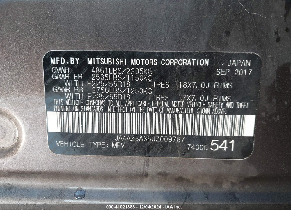 2018 MITSUBISHI OUTLANDER SE/SEL VIN: JA4AZ3A35JZ009787