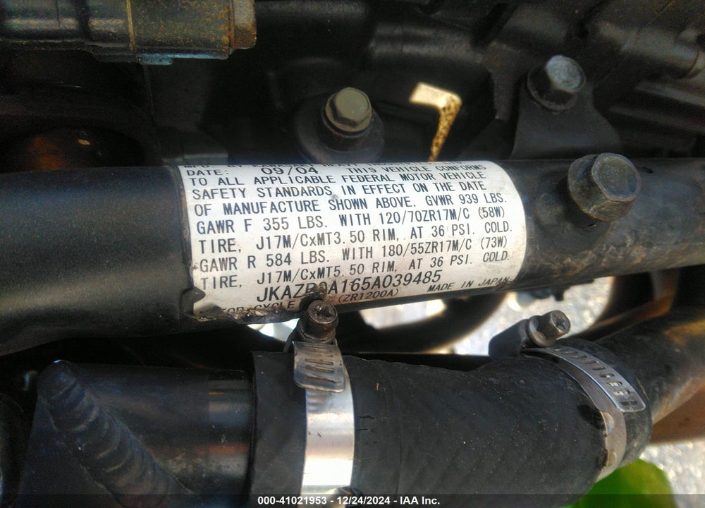2005 KAWASAKI ZR1200 A VIN: JKAZR9A165A039485