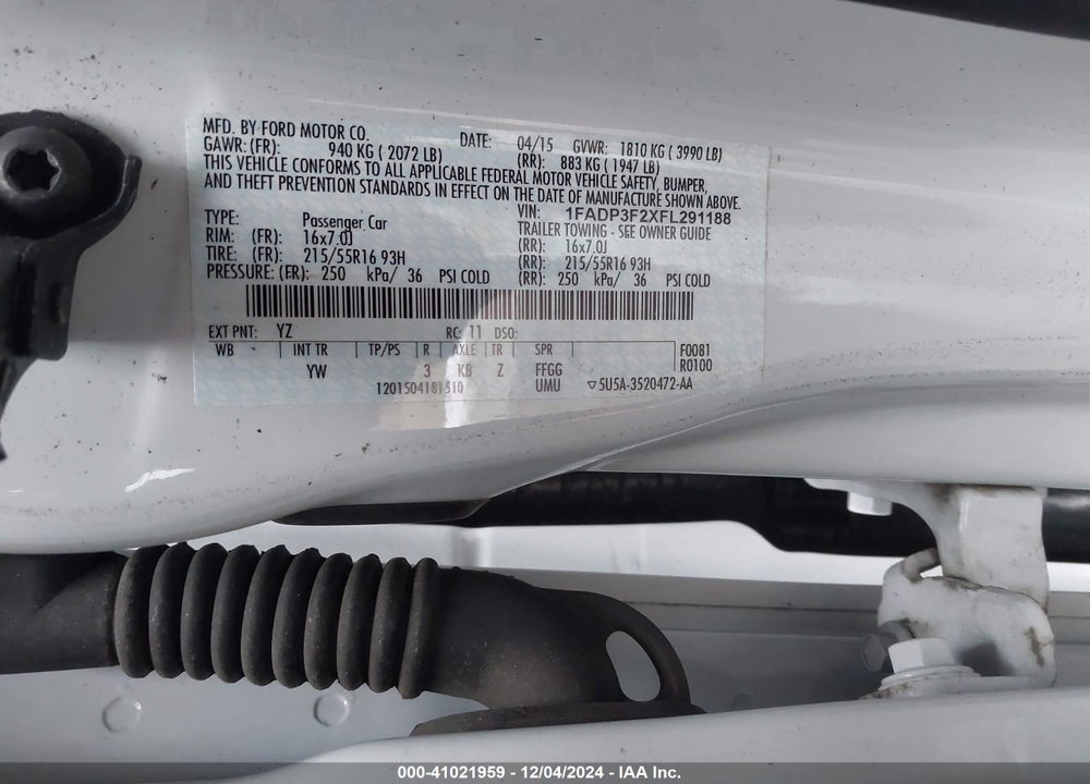 2015 FORD FOCUS SE VIN: 1FADP3F2XFL291188