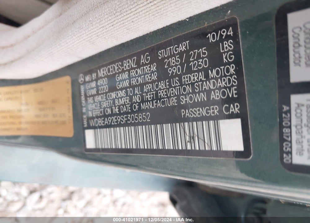 1995 MERCEDES-BENZ E 320 VIN: WDBEA92E9SF305852