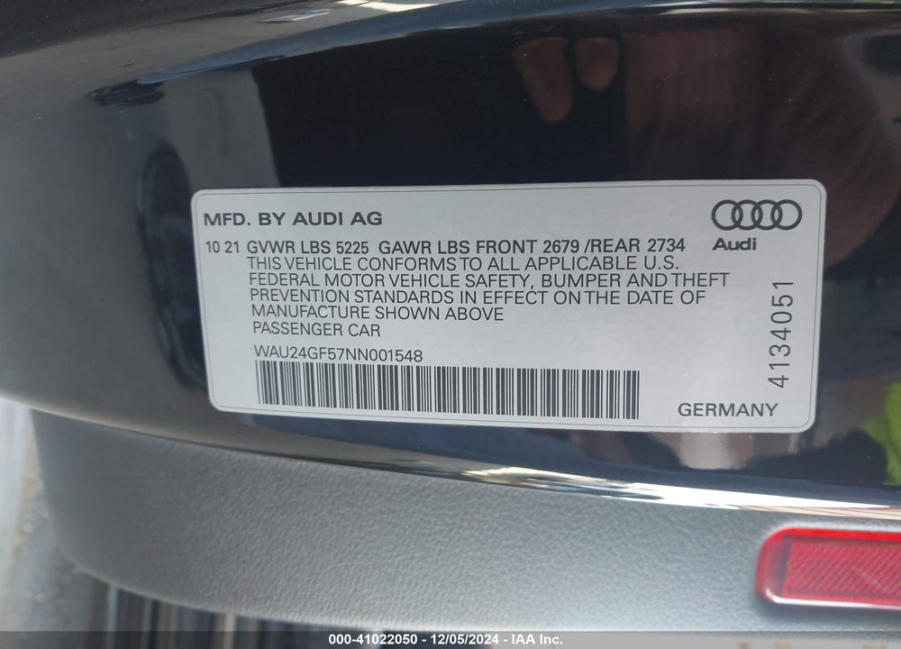 2022 AUDI S5 CABRIOLET PREMIUM TFSI QUATTRO TIPTRONIC VIN: WAU24GF57NN001548