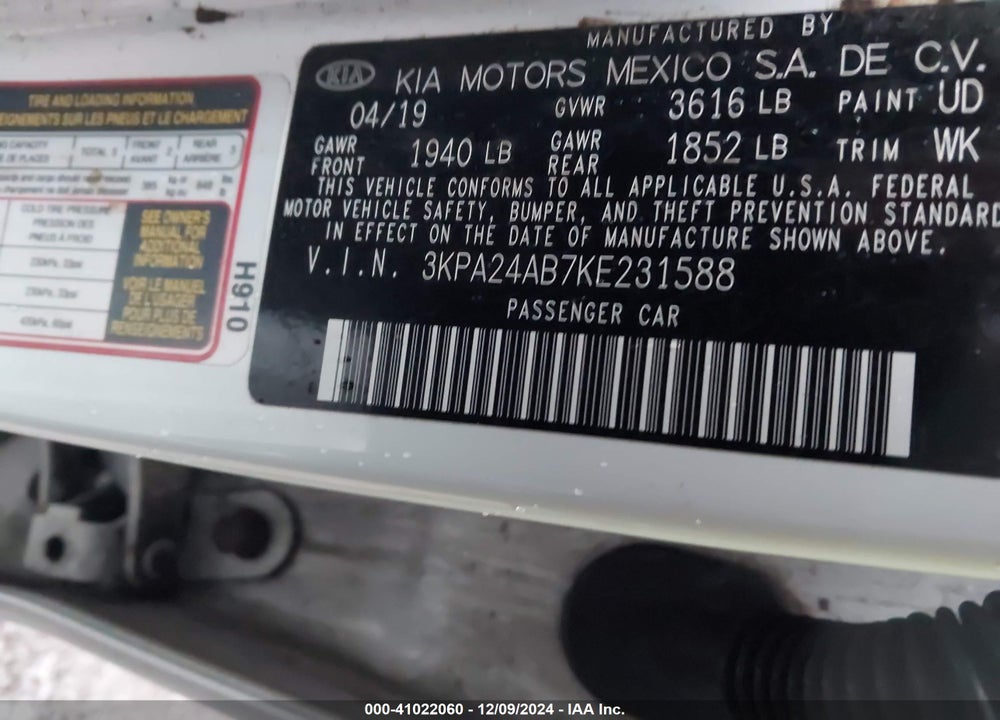 2019 KIA RIO LX VIN: 3KPA24AB7KE231588