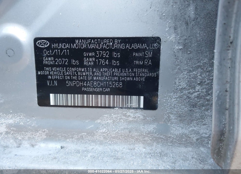 2012 HYUNDAI ELANTRA VIN: 5NPDH4AE8CH115268