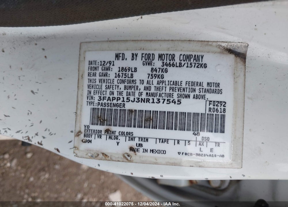 1992 FORD ESCORT LX VIN: 3FAPP15J3NR137545