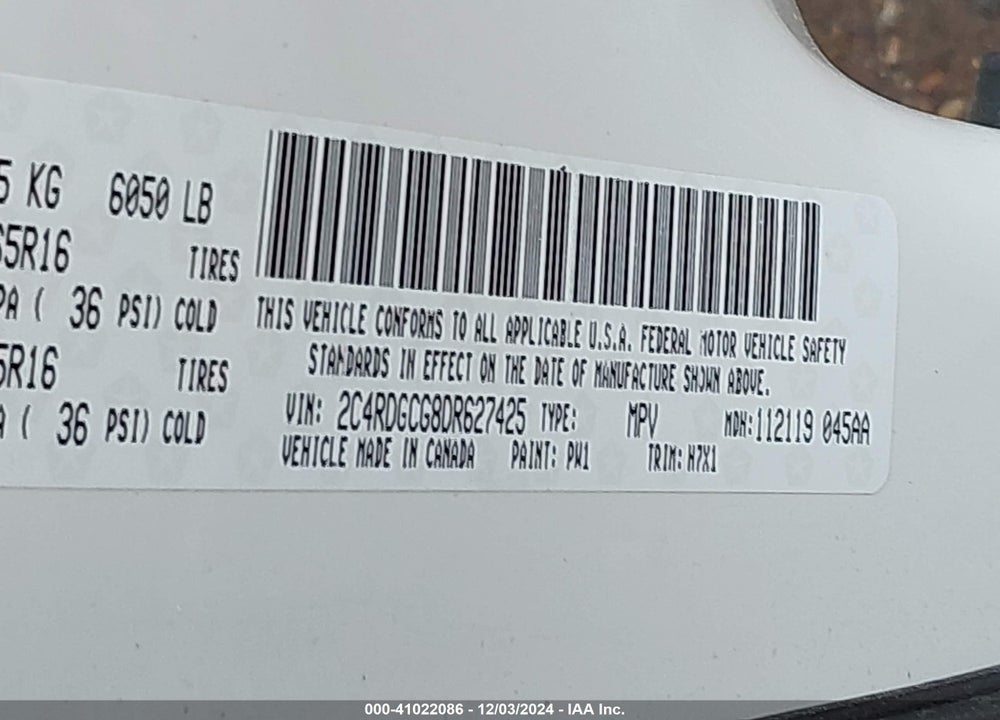 2013 DODGE GRAND CARAVAN SXT VIN: 2C4RDGCG8DR627425