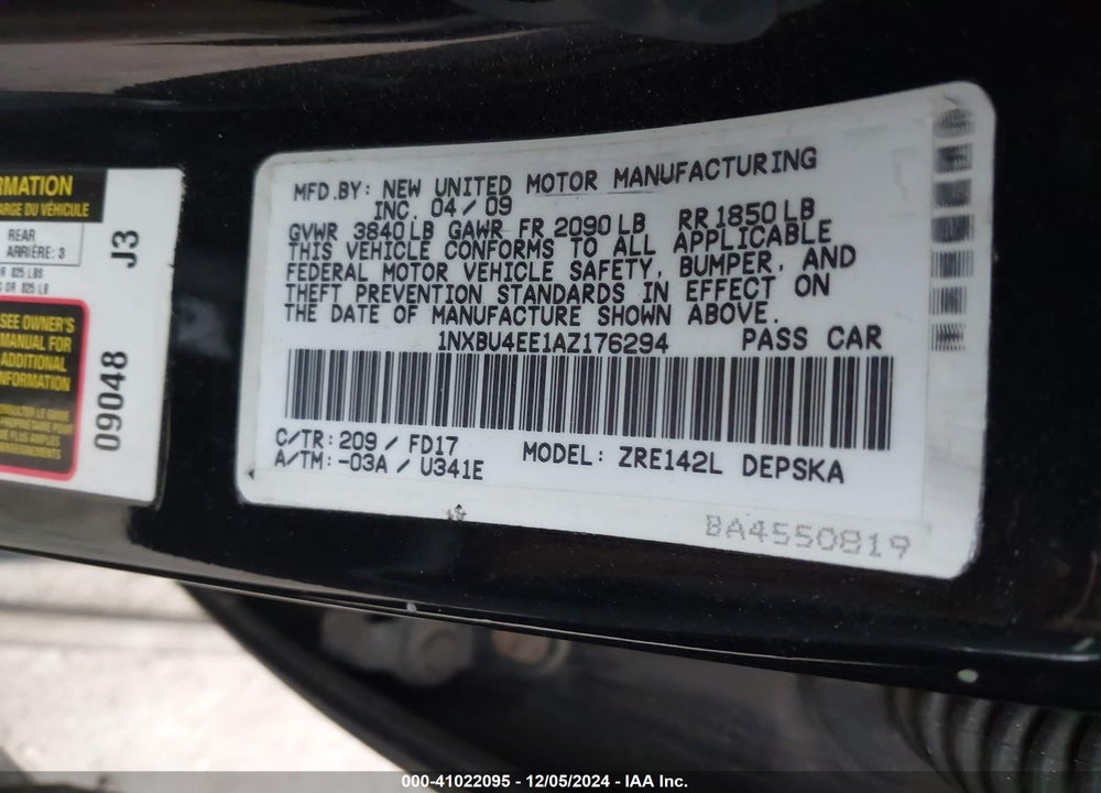 2010 TOYOTA COROLLA S VIN: 1NXBU4EE1AZ176294