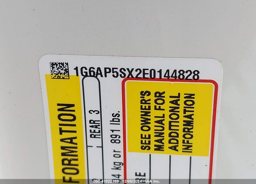 2014 CADILLAC CTS VIN: 1G6AP5SX2E0144828
