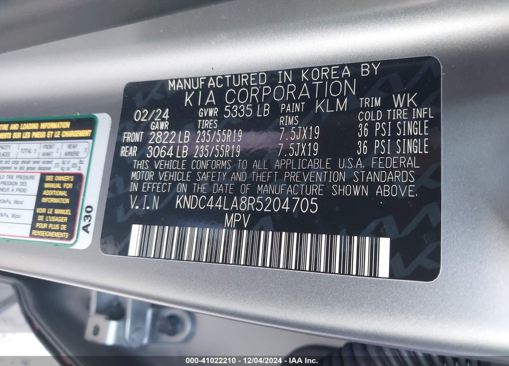 2024 KIA EV6 GT LINE VIN: KNDC44LA8R5204705