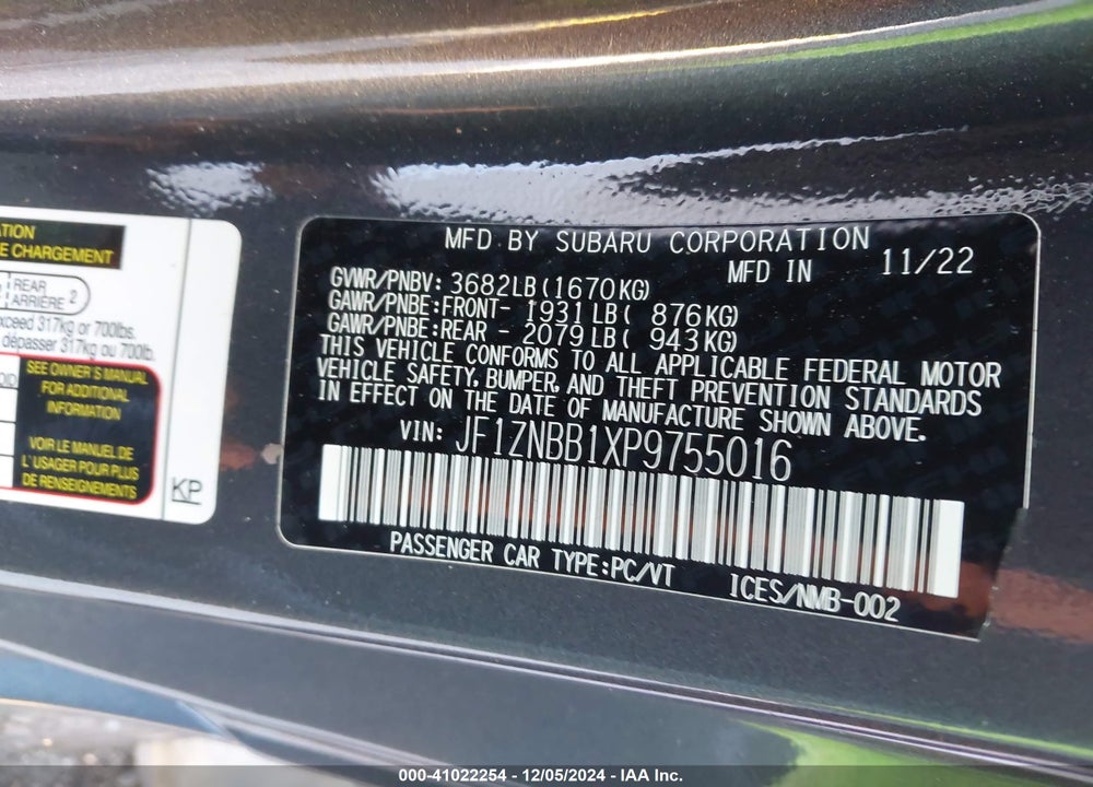 2023 TOYOTA GR86 VIN: JF1ZNBB1XP9755016