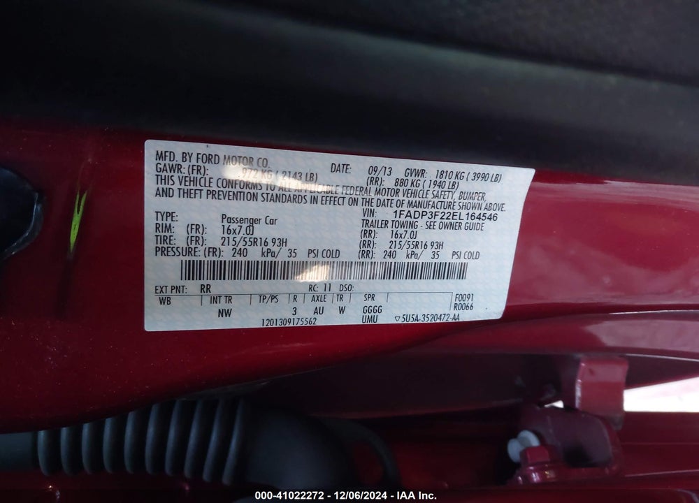 2014 FORD FOCUS SE VIN: 1FADP3F22EL164546