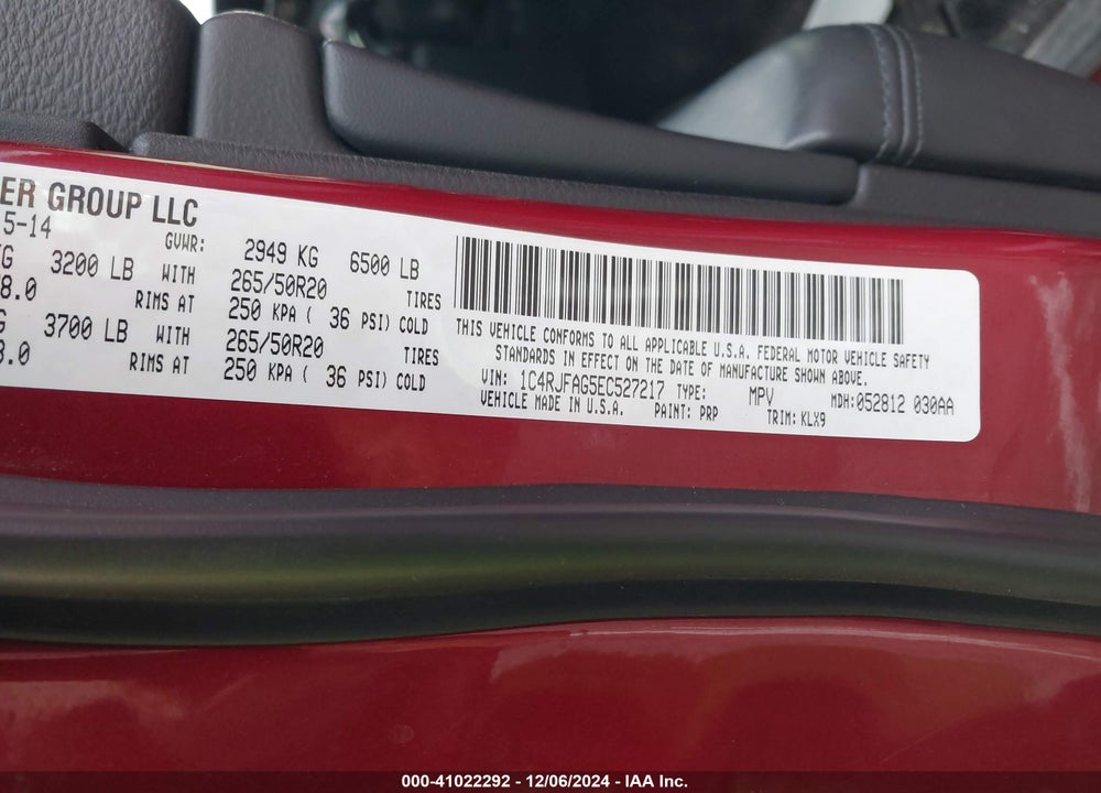 2014 JEEP GRAND CHEROKEE ALTITUDE VIN: 1C4RJFAG5EC527217