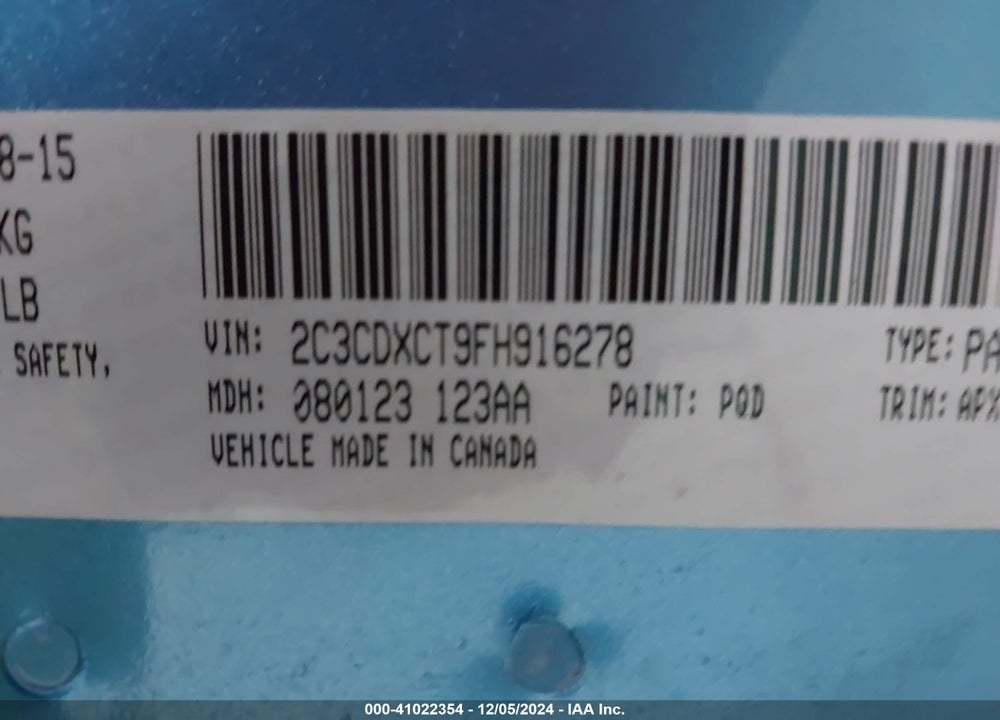 2015 DODGE CHARGER R/T VIN: 2C3CDXCT9FH916278