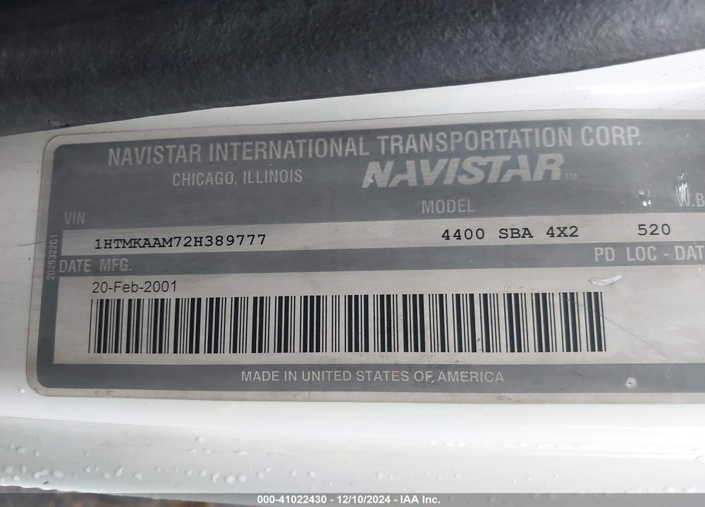2002 INTERNATIONAL 4000 4400 VIN: 1HTMKAAM72H389777