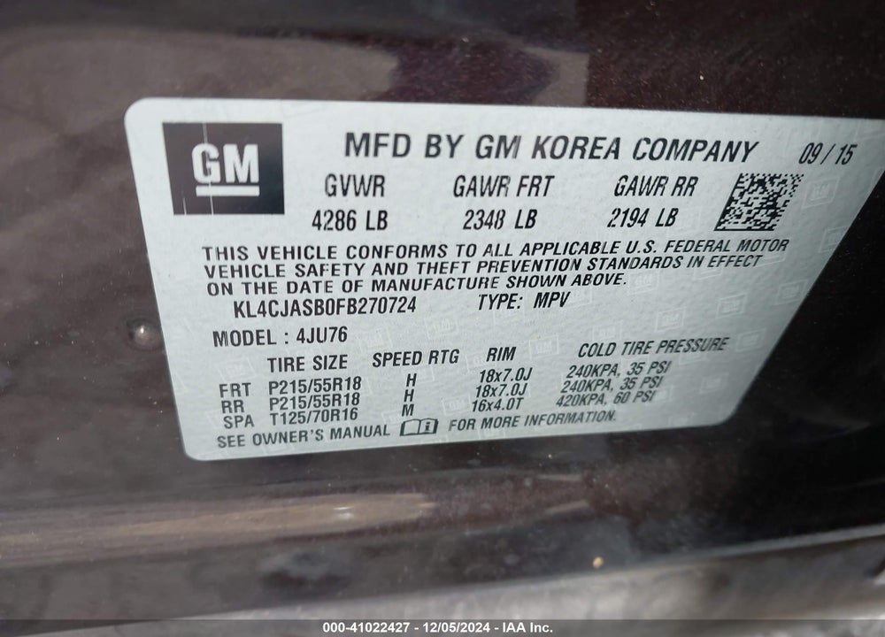 2015 BUICK ENCORE VIN: KL4CJASB0FB270724