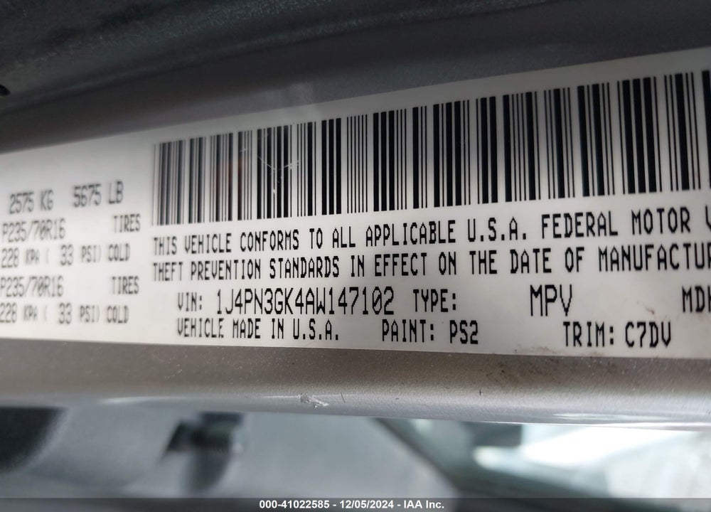 2010 JEEP LIBERTY RENEGADE VIN: 1J4PN3GK4AW147102