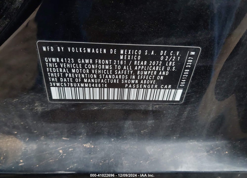 2021 VOLKSWAGEN JETTA VIN: 3VWC57BUXMM048614