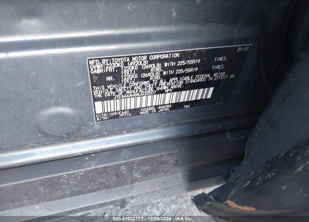 2021 TOYOTA VENZA XLE VIN: JTEAAAAH6MJ032507