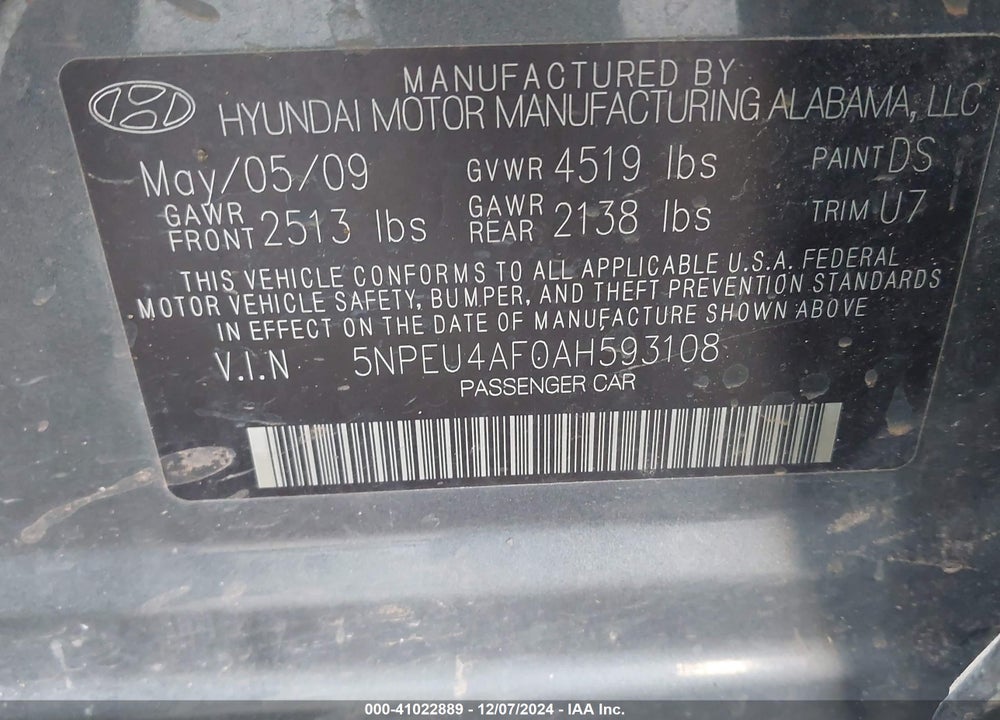 2010 HYUNDAI SONATA LIMITED V6 VIN: 5NPEU4AF0AH593108