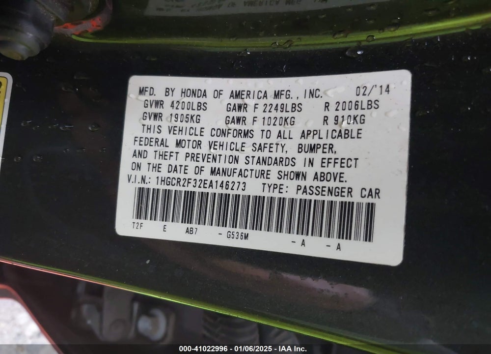 2014 HONDA ACCORD VIN: 1HGCR2F32EA146273