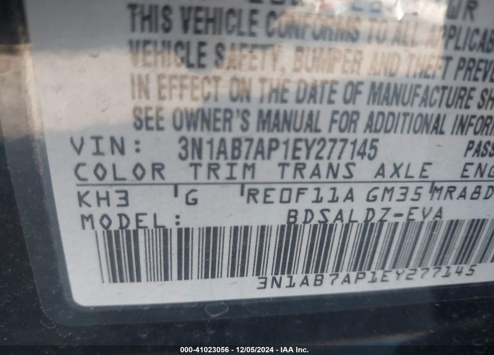 2014 NISSAN SENTRA SV VIN: 3N1AB7AP1EY277145