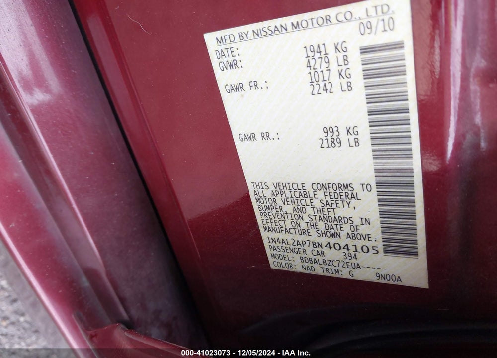 2011 NISSAN ALTIMA VIN: 1N4AL2AP7BN404105