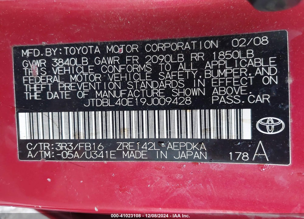 2009 TOYOTA COROLLA LE VIN: JTDBL40E19J009428