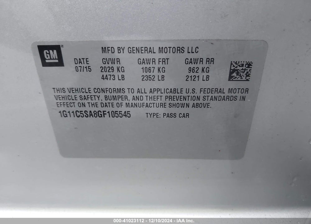2016 CHEVROLET MALIBU LIMITED LT VIN: 1G11C5SA8GF105545