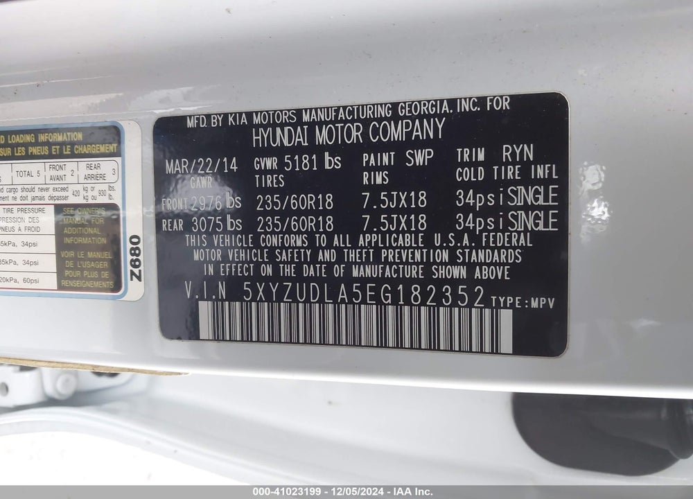2014 HYUNDAI SANTA FE SPORT 2.0L TURBO VIN: 5XYZUDLA5EG182352
