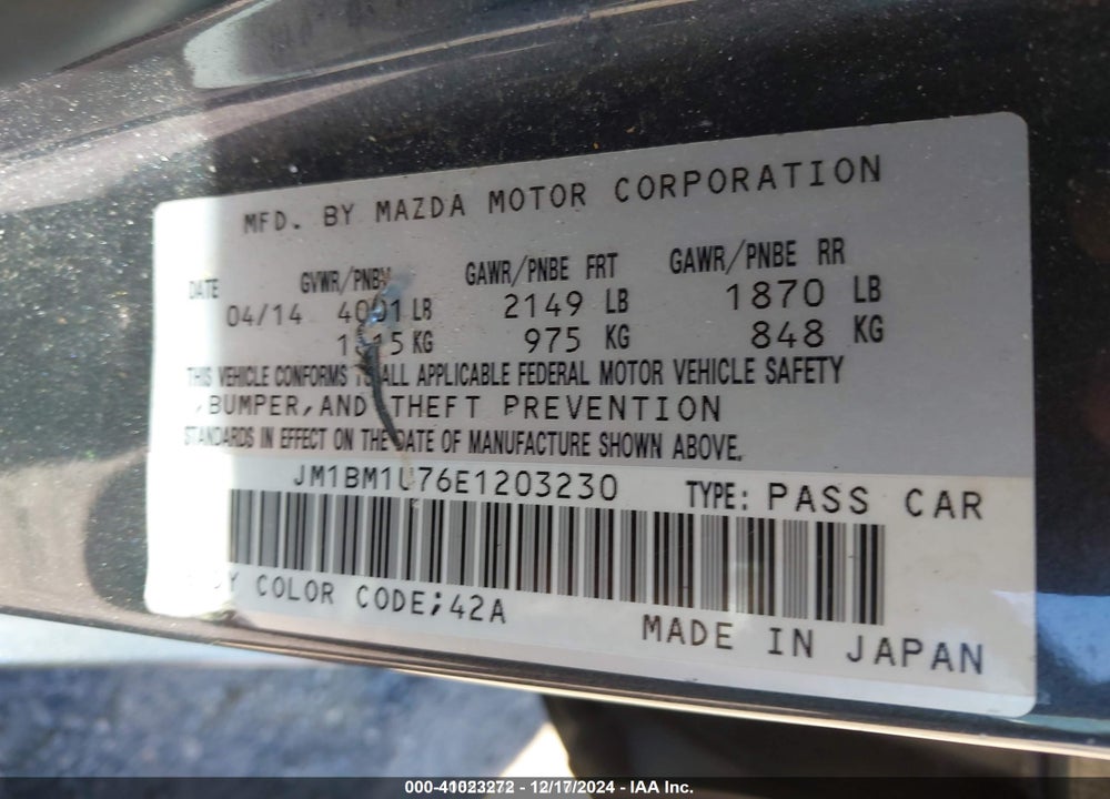 2014 MAZDA 3 I SPORT VIN: JM1BM1U76E1203230