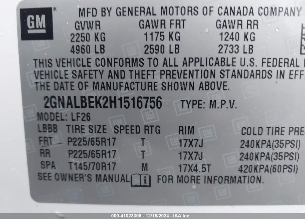 2017 CHEVROLET EQUINOX LS VIN: 2GNALBEK2H1516756