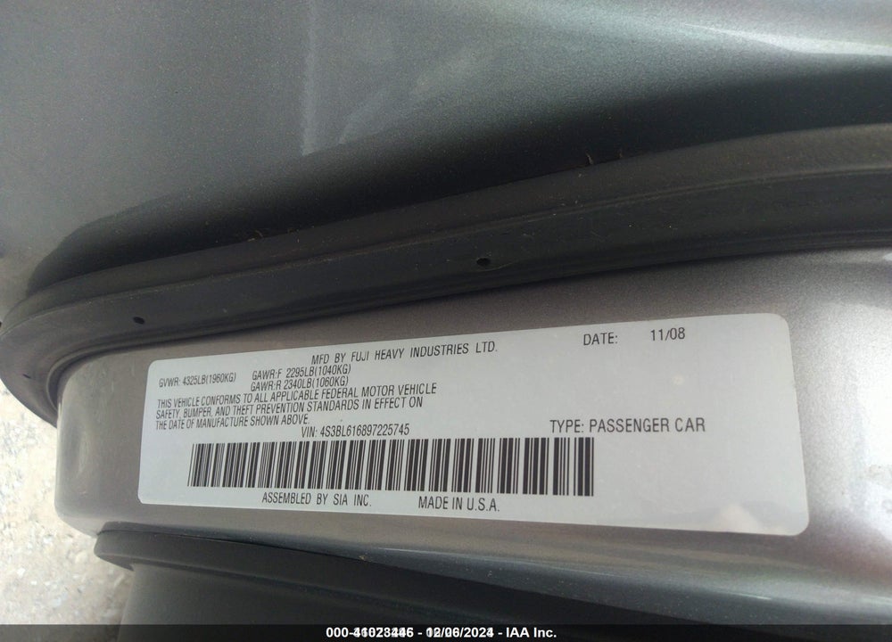 2009 SUBARU LEGACY 2.5I VIN: 4S3BL616897225745