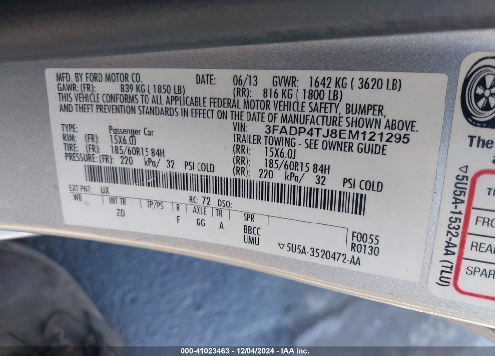 2014 FORD FIESTA S VIN: 3FADP4TJ8EM121295
