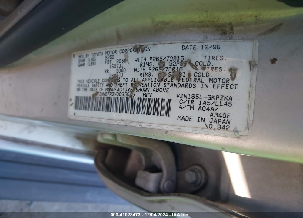 1997 TOYOTA 4RUNNER SR5 V6 LIMITED VIN: JT3HN87R0V0085005