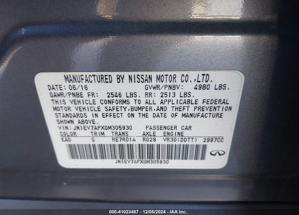 2016 INFINITI Q50 3.0T PREMIUM VIN: JN1EV7APXGM305930