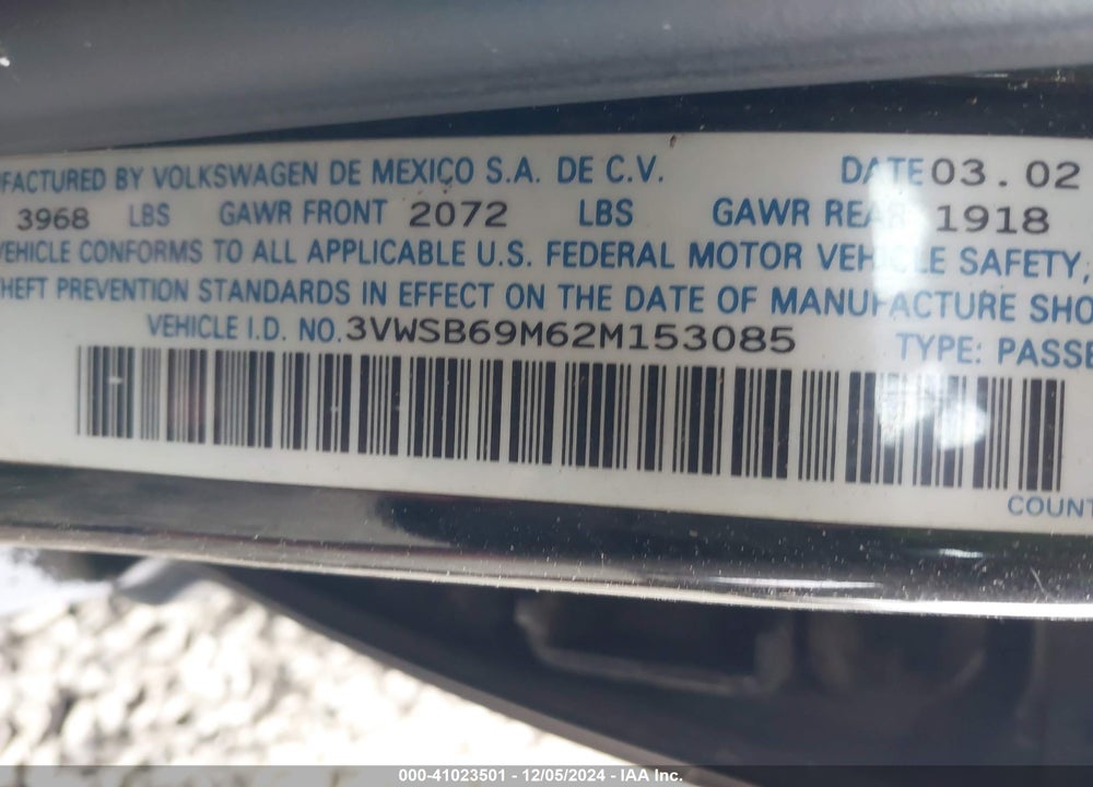 2002 VOLKSWAGEN JETTA GLS VIN: 3VWSB69M62M153085