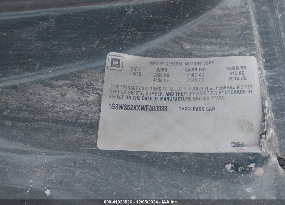 1998 OLDSMOBILE INTRIGUE GL VIN: 1G3WS52KXWF380888