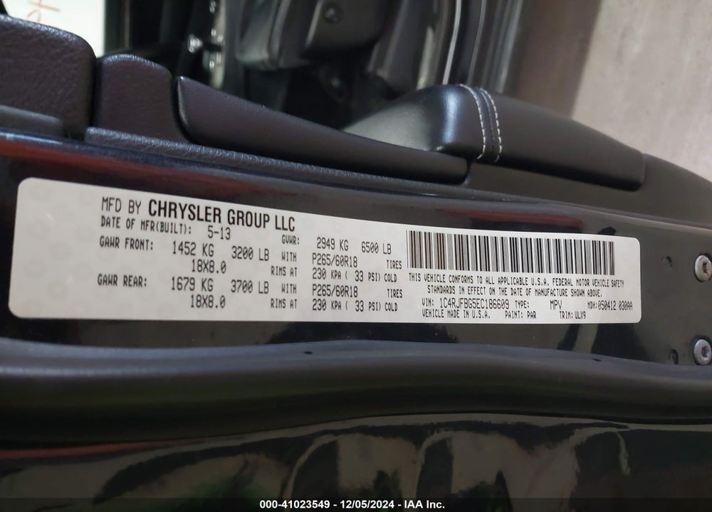 2014 JEEP GRAND CHEROKEE LIMITED VIN: 1C4RJFBG5EC186609