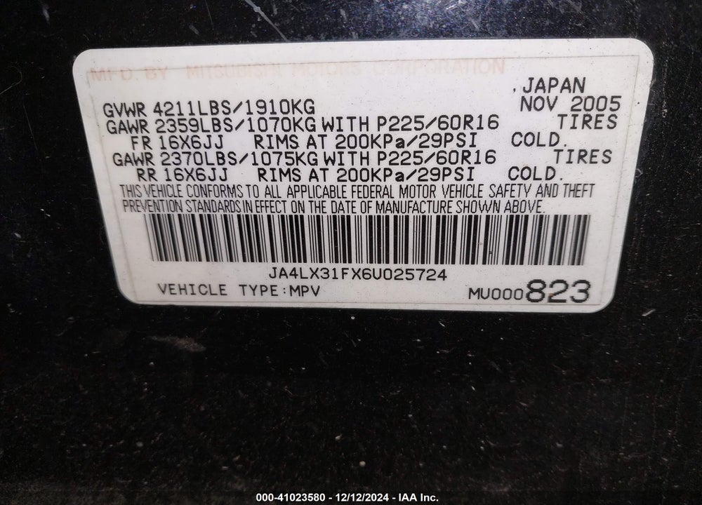 2006 MITSUBISHI OUTLANDER LS VIN: JA4LX31FX6U025724