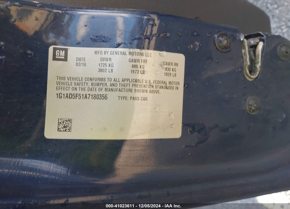 2010 CHEVROLET COBALT LT VIN: 1G1AD5F51A7180356
