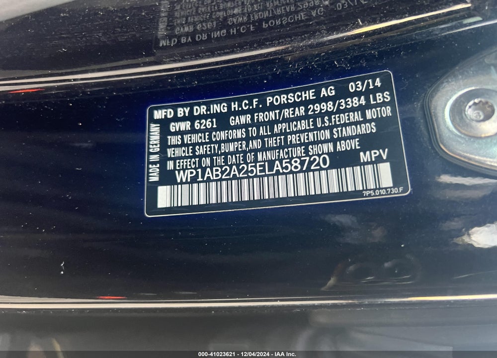 2014 PORSCHE CAYENNE S VIN: WP1AB2A25ELA58720