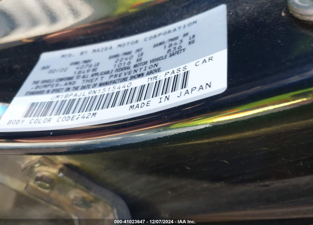 2022 MAZDA 3 VIN: JM1BPAJL9N1515440