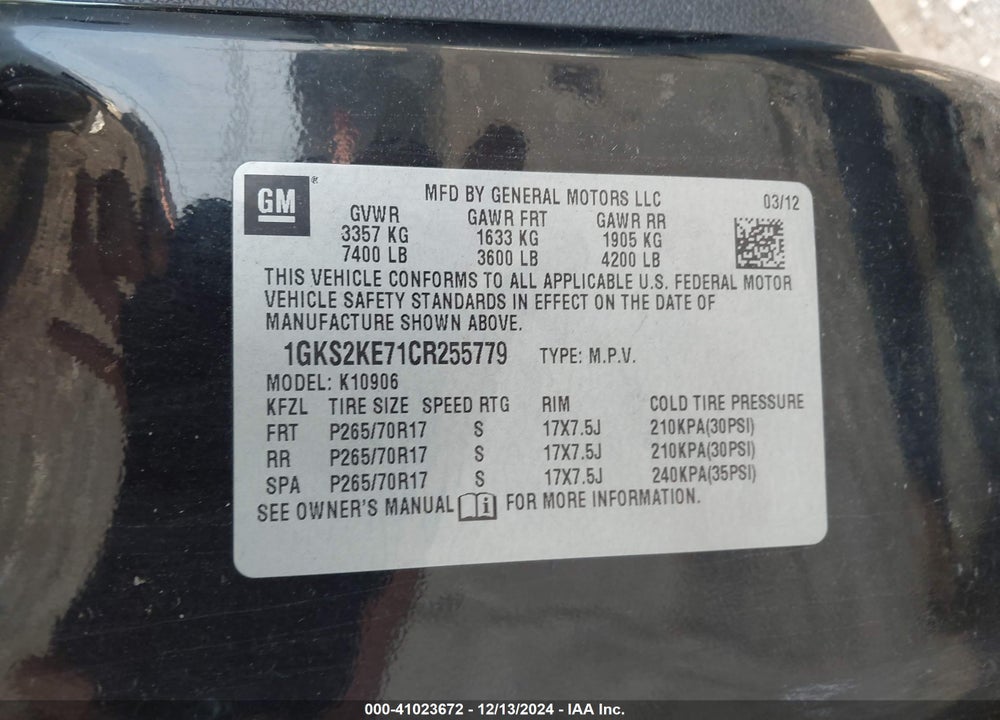 2012 GMC YUKON XL 1500 SLT VIN: 1GKS2KE71CR255779