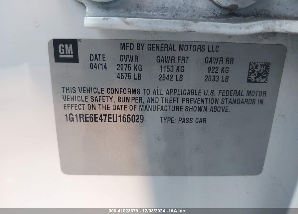 2014 CHEVROLET VOLT VIN: 1G1RE6E47EU166029