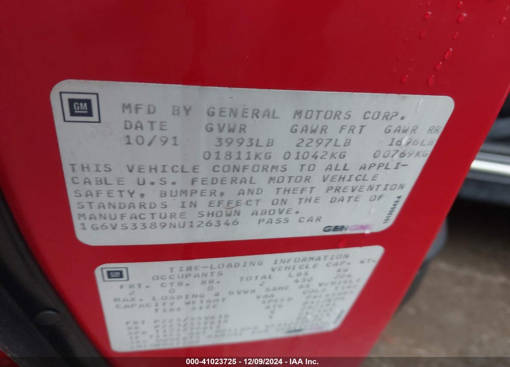 1992 CADILLAC ALLANTE VIN: 1G6VS3389NU126346