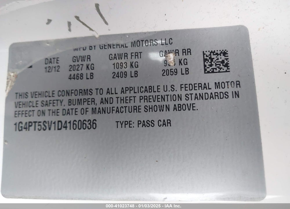 2013 BUICK VERANO PREMIUM GROUP VIN: 1G4PT5SV1D4160636