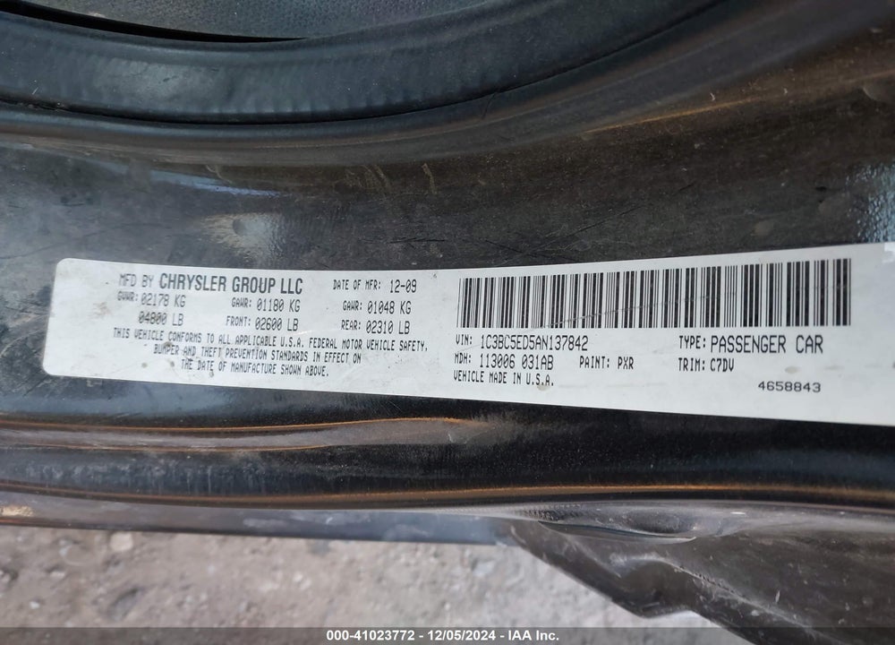 2010 CHRYSLER SEBRING VIN: 1C3BC5ED5AN137842