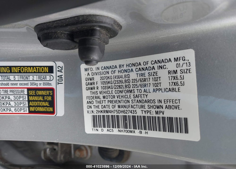 2013 HONDA CR-V EX-L VIN: 2HKRM4H75DH627435
