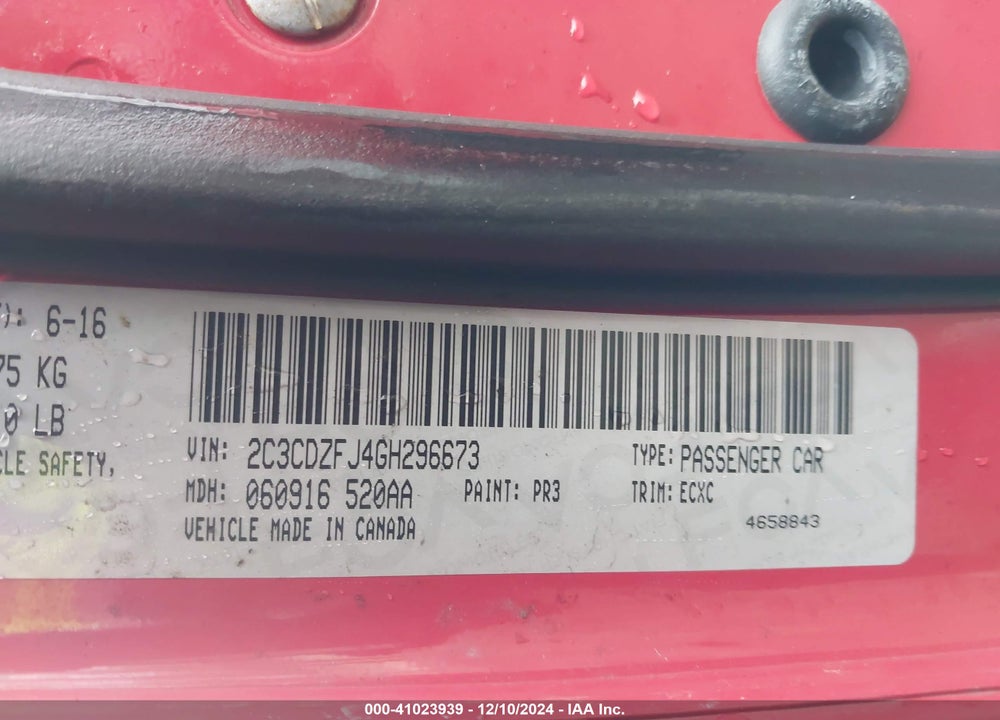 2016 DODGE CHALLENGER R/T SCAT PACK VIN: 2C3CDZFJ4GH296673