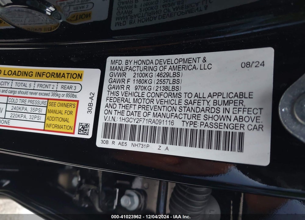 2024 HONDA ACCORD HYBRID SPORT-L VIN: 1HGCY2F71RA091116
